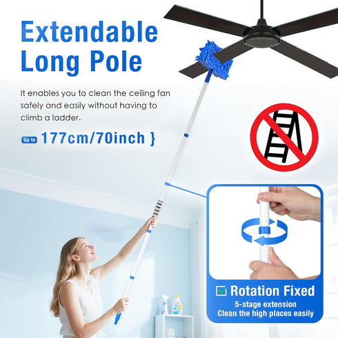 LIYFUHY 72" 4 Ceiling Fan Cleaner Duster with Extension Pole & Reusable Pads, High Ceiling Fan Blade Cleaning Tool