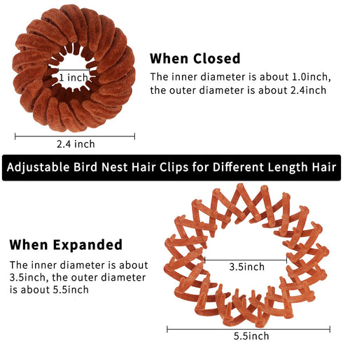 TOBATOBA Bird Nest Magic Hair Clip, 7Pcs Lazy Bird's Nest Plate Hairpin, Expandable Ponytail Holder, Velvet Hair Clips