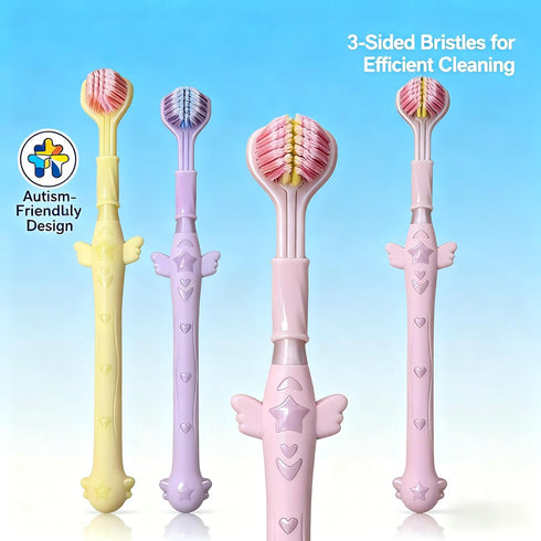 Mluyeri 3-Sided Set, 7.4 Inch, 360 3 Toothbrush Degree Cleaning, Pieces Manual Toothbrushes for Sensory and Autism