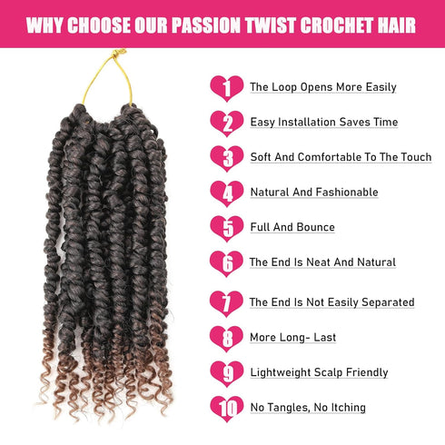 Ombre Brown Passion Twist Hair, 10 Inch 6 Packs Pre Looped Crochet Hair for Black Women and Girls
