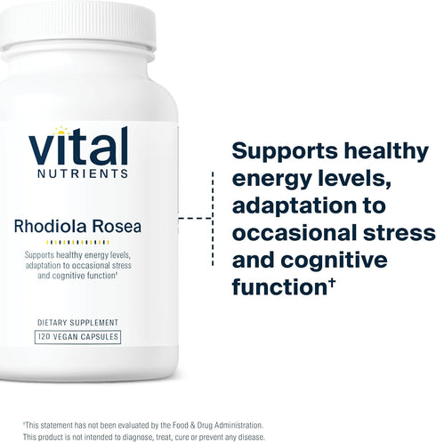 Vital Nutrients Rhodiola Rosea Supplement for Healthy Energy, Memory, Stress Support, 120 Capsules