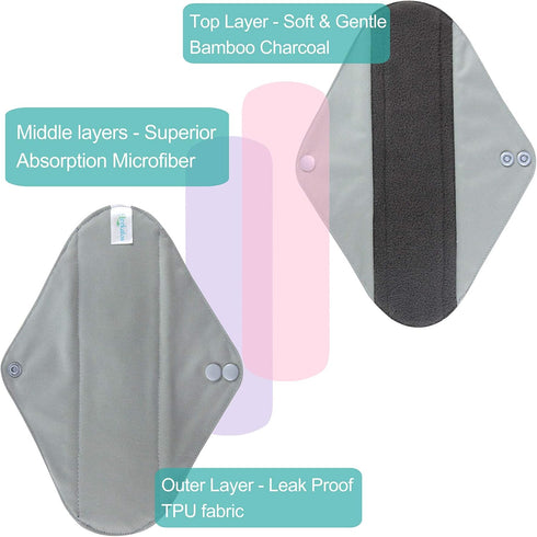 Pack 6, 1 Leekalos Reusable Bamboo Menstrual Cloth Pads - Light Incontinence Pads - of Cloth Mini Wet Bag
