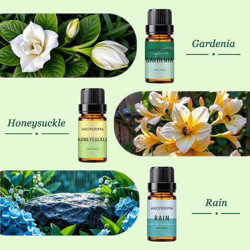 Set 6x10ML Spring Fragrance Essential Oil - Gardenia, Honeysuckle, Rain, Rose, Fresh Cut Grass, Freesia for Diffusers