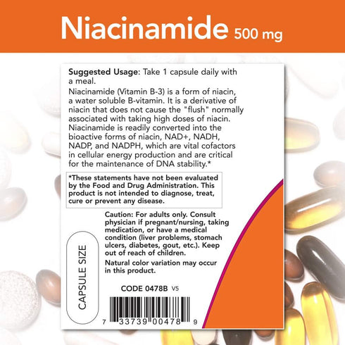 NOW Niacinamide, 500mg, 100 Capsules