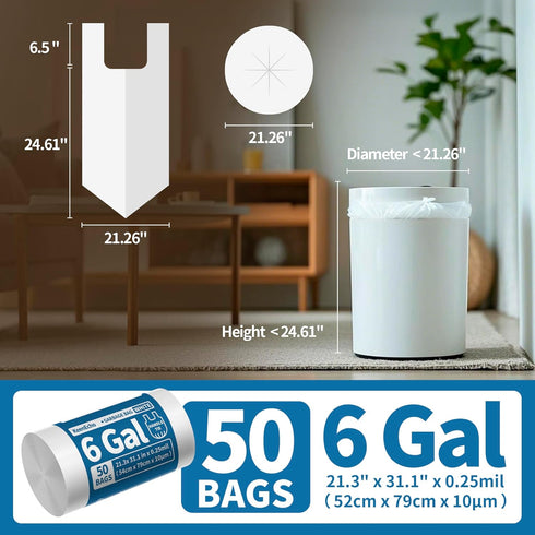 Pets,6 50 Count Small Trash Bags with Handles - Ocean Plastic Upcycling - Plastic Garbage Bags, Can Bin & Waste Basket