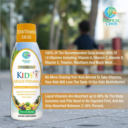Premium Liquid Multivitamin for Kids | 100% DV of 14 Vitamins | Sugar Free | Non-GMO | 16 oz, 32 Serv