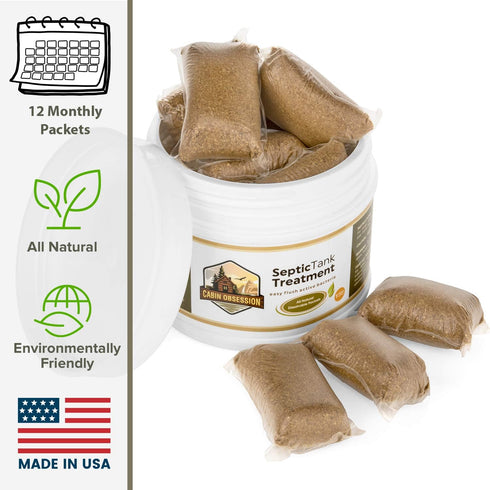 Septic Tank Treatment - 1 Year Supply of Dissolvable Easy Flush Live Bacteria Packets, 12 Count