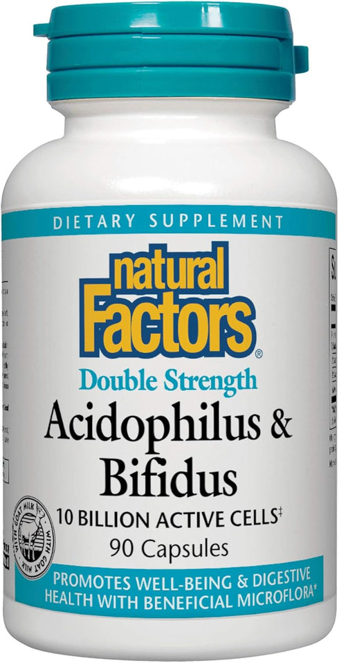 Natural Factors Acidophilus & Bifidus Double Strength, Probiotic and Prebiotic Formula, 90 Capsules