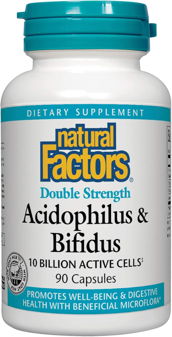 Natural Factors Acidophilus & Bifidus Double Strength, Probiotic and Prebiotic Formula, 90 Capsules