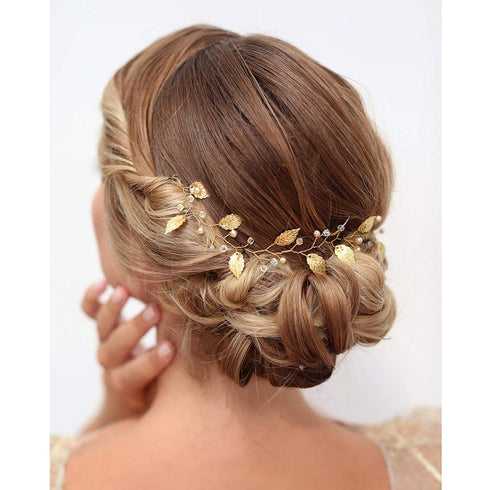 Sither Bridal Leaf Headband, Gold Hair Vine Headband for Wedding Flower Girl, Boho Hair Accessory
