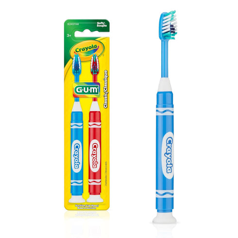 GUM Crayola Marker Childrens Toothbrush, Soft Bristled Kids Toothbrush Set Age 3+,