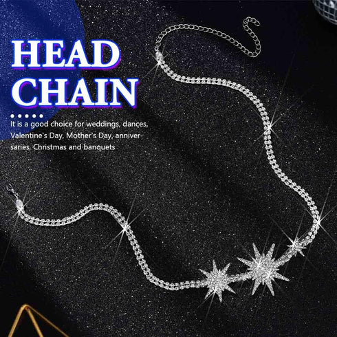 Rhinestone Star Head Chain Silver Crystal Sparkly Headbands Prom Dazzling Forhead Hair Jewelry Accessories for Women