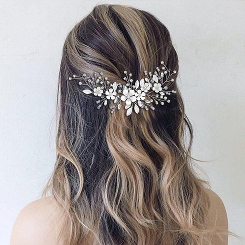 Unicra Silver Bride Wedding Hair Vine, Rhinestone Flower Bridal Hair Piece Jewelry for Women and Girls