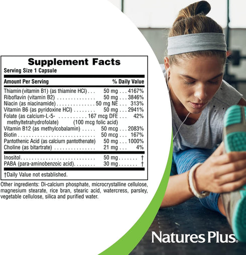 Natures Plus Super B50-90 Vegetarian Capsules, High Potency B Complex Vitamin Supplement