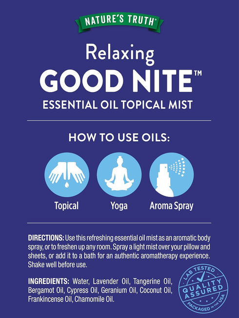 Nature's Truth Good Nite Essential Oil Mist, 2.4 fl oz, Calming Blend for Topical Use, Yoga & Aroma Spray