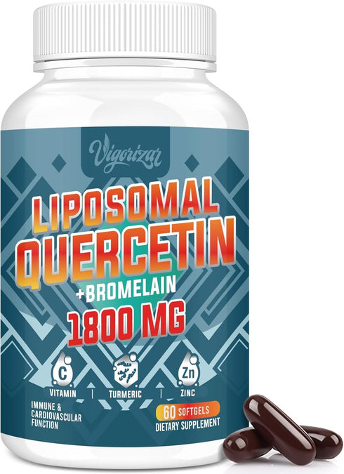 1600 MG Quercetin Phytosome Supplement with Bromelain, Zinc & Vitamin C - 60 Softgels for Immunity