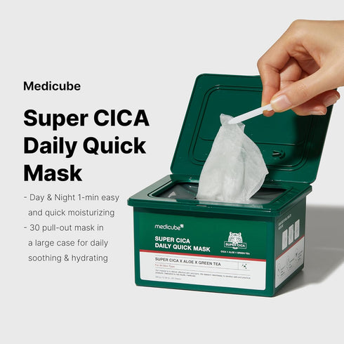 Medicube Super Cica Daily Quick Facial Masks (30 Sheets) - 60-Second Soothing & Hydrating Facial Mask with 88% Cica, Instant Cooling & Moisturization - 100% Vegan Certified, Korean Skincare