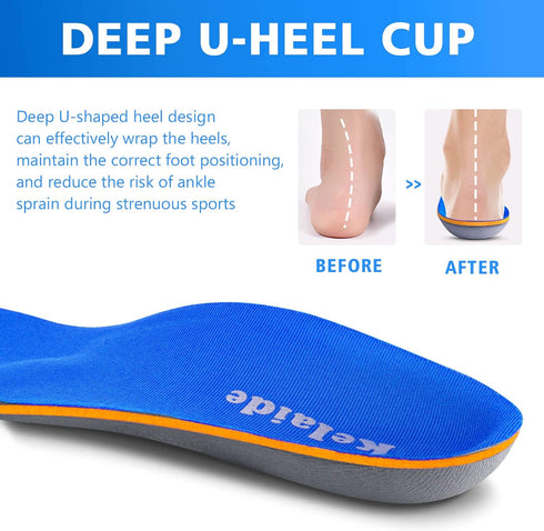 Kelaide Arch Support Insoles - Relief Plantar Fasciitis, Comfort Orthotic Inserts for Flat Feet, Shoes Insoles for Men