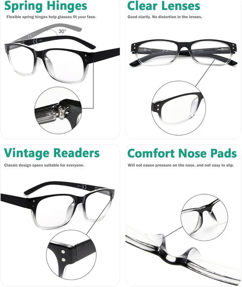 Eyekepper Classic Reading Glasses for Men, 5 Pack with Spring Hinges