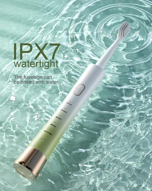 Upgrade Sonic Electric Toothbrush for Adults, 8 Replacement Brush Heads, Rechargeable with 2-Minute Timer, White & Green
