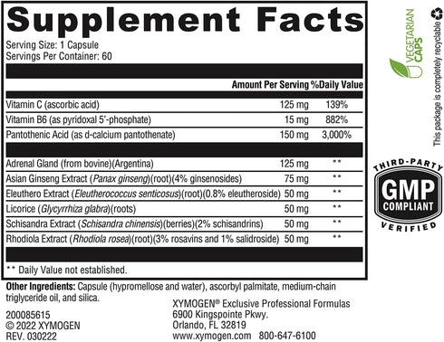 XYMOGEN Adrenaliv - Adrenal Support Supplement for Energy, Stamina, Stress Response - Rhodiola Rosea, 60 Capsules
