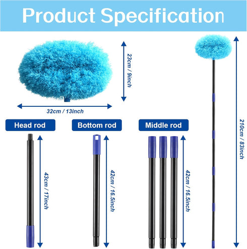 7 Ft Ceiling Fan Cleaner Duster, Washable with Long Pole, Reusable Duster for High Ceilings, Fans, Furniture