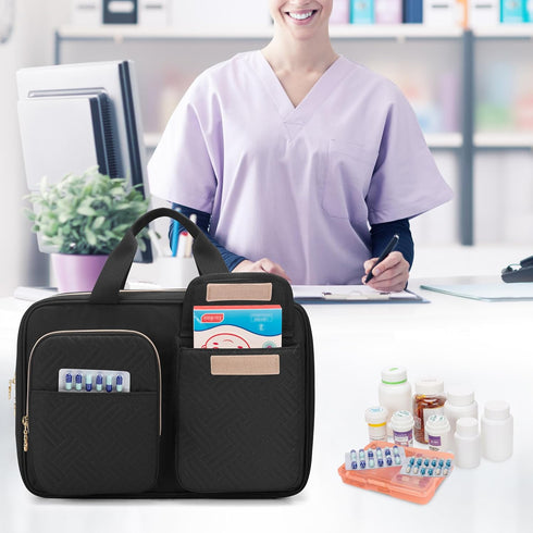 Travel-Friendly Black Pill Organizer for Medication - Durable Storage Bag