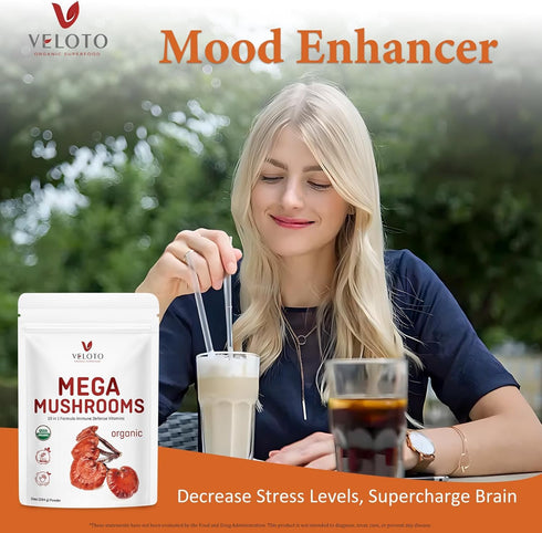 VELOTO Blend,10 1 10oz Organic Mega Mushroom Powder in Complex Mushroom Extract Powder Herbal Supplement with Reishi