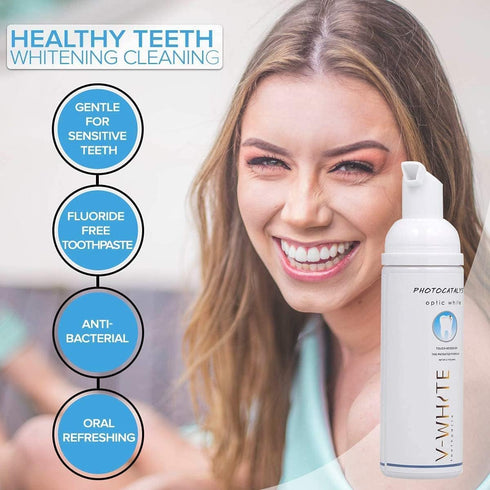 V-White Foam Teeth Whitening Toothpaste - Organic Toothpaste Fluoride Free, Alcohol Free, pH Balanced - Deep Cleansing