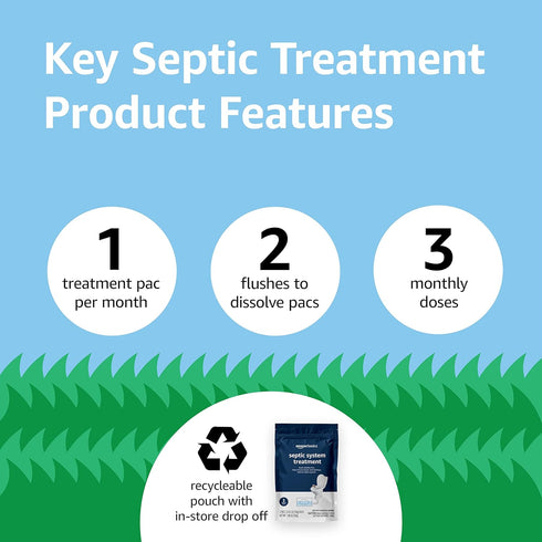Amazon Basics Septic Treatment Pouch, Unscented, 0.63 oz (Pack of 3), 3 Month Supply
