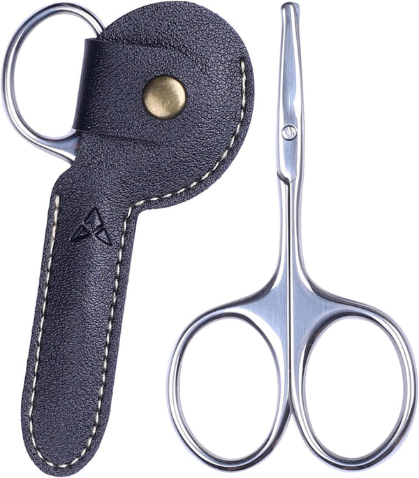 PROFESSIONAL Nose Hair Small Scissors with Leather Case (Black)
