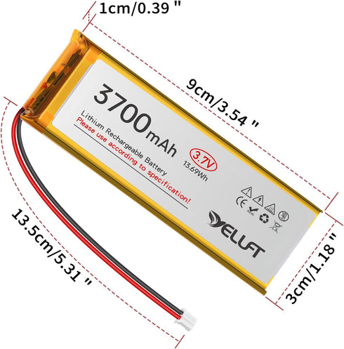 YELUFT 3pcs 3.7V 3700mAh 103395 1S PH2.0 ESP32 Lithium Polymer Battery LiPo Rechargeable Battery with Protection Board