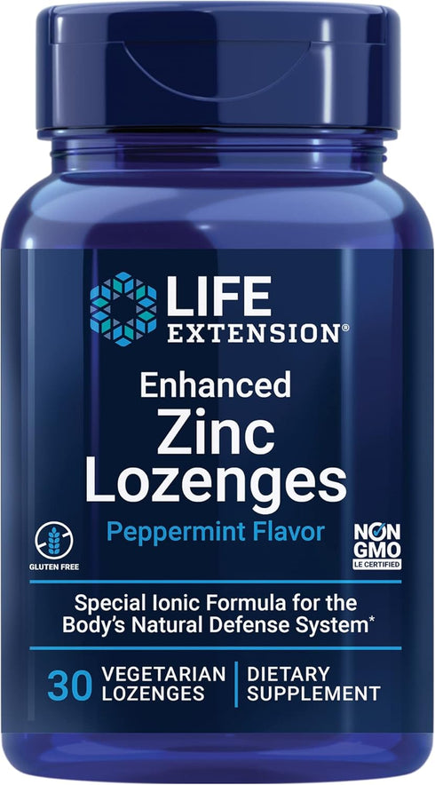 Life Extension Enhanced Zinc Lozenges | 30 Lozenges | Zinc Acetate, Optimal Immune Support, Non-GMO