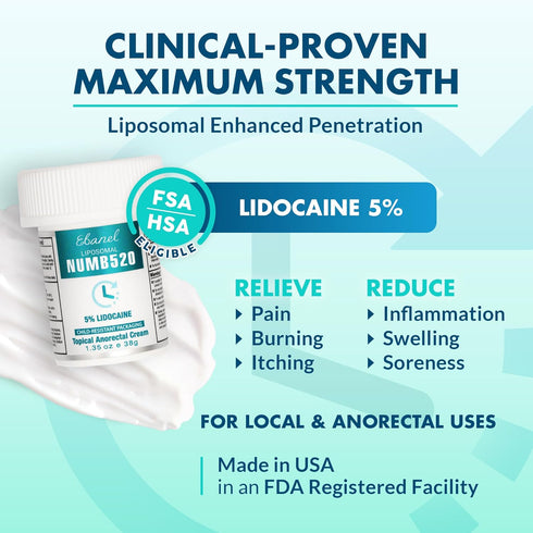 Set 5% 5% Ebanel of Lidocaine Numbing Cream and Lidocaine Spray Pain Relief Numbing Spray for Skin, Maximum Strength