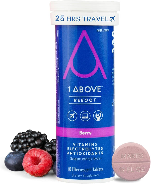 Jet Lag Relief Tablets, Berry-Flavored Effervescent Multivitamin with Pycnogenol, Travel Supplement for Hydration &