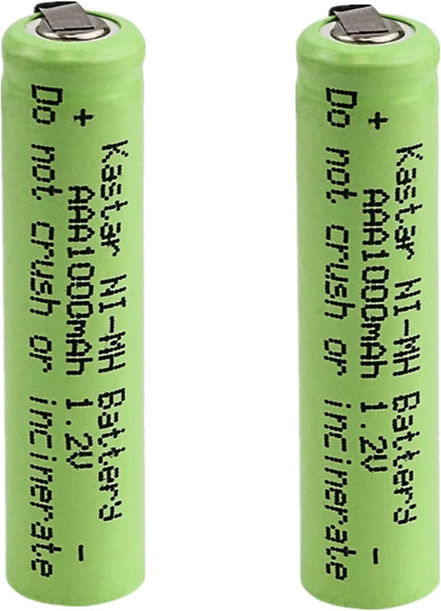 Kastar 2-Pack 1.2V Ni-MH AAA 1000mAh Rechargeable Battery with Tabs for Electric Razors, Toothbrushes, and More