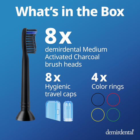 Active Charcoal Medium Toothbrush Heads | Compatible with Philips Sonicare | Replacement Heads - 8 Pack (Black)