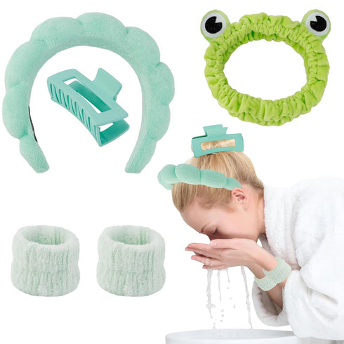 Canitor Spa Headband Wrist Bands Set - Cute Skincare Headband for Washing Face, Trendy Hair Accessories