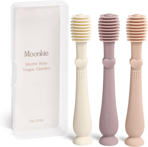 Moonkie Baby Oral Cleaner Kit, Toddler Toothbrush, Baby Tongue Cleaner for 3 Months+, 3 Pcs (Blush/Pale Mauve/Ivory)