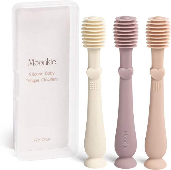Moonkie Baby Oral Cleaner Kit, Toddler Toothbrush, Baby Tongue Cleaner for 3 Months+, 3 Pcs (Blush/Pale Mauve/Ivory)