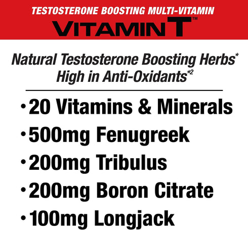 MuscleMeds Vitamin T Daily Complete Multivitamin for Men - 90 Count for Testosterone, Muscle Building