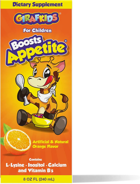 GirafKids Appetite Vitamins for Kids - 8Fl Oz - Orange Flavor - L-Lysine, Inositol, Calcium & Vitamins