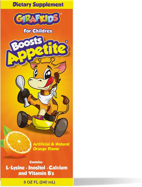 GirafKids Appetite Vitamins for Kids - 8Fl Oz - Orange Flavor - L-Lysine, Inositol, Calcium & Vitamins