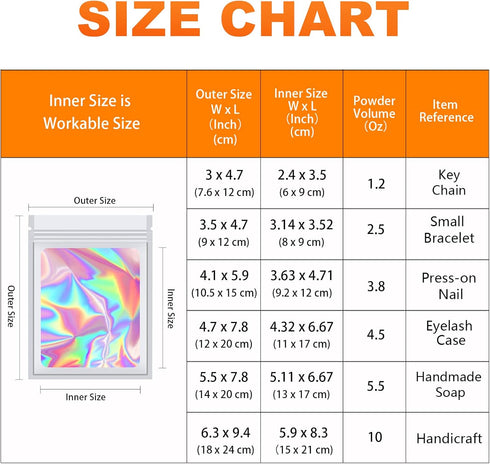 100 Pieces Resealable Mylar Bags, Small Holographic Smell Proof Packaging Bags for Food/Jewelry/Eyelash (White, 4.7x7.8