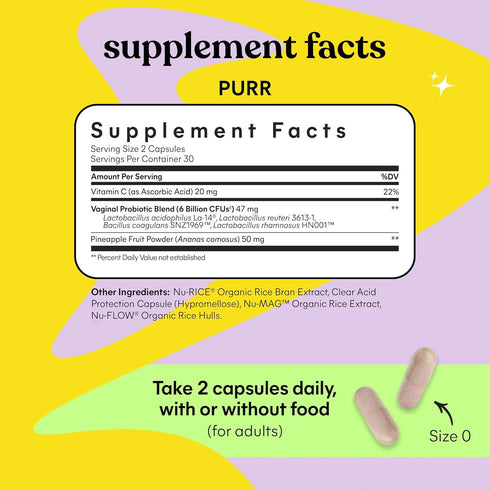 Lemme Purr Vaginal Probiotics for Women - 60 Veggie Capsules, pH Balance, Healthy Vaginal Odor & Urinary Health
