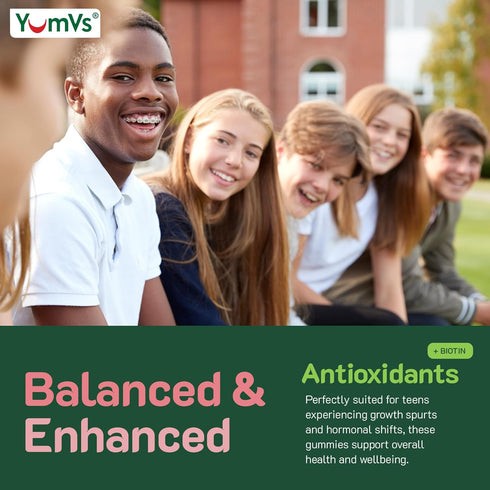 YumVs Teen Multivitamin Gummies, Raspberry Flavor, 60 Count, Hair Skin Nails Support