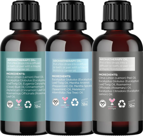 Set Maple Holistics Essential Oil - Breathe Protect and Defend Purifying Essential Oil Blends for Diffuser Aromatherapy