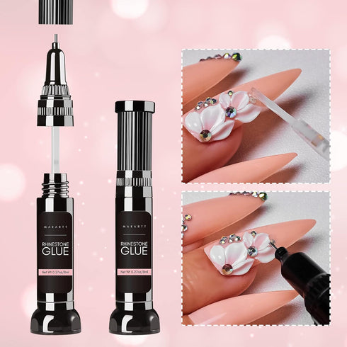 Makartt Nail Rhinestone Glue Gel, Upgrade Gel Nail Glue with Brush & Pen Tip, Super Strong Adhesive for Nail Charms