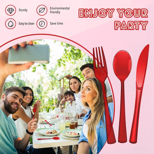 150 Pack Plastic Silverware, Disposable Cutlery Set Heavy Duty with 50 Forks, 50 Knives, 50 Spoons for Parties, Events