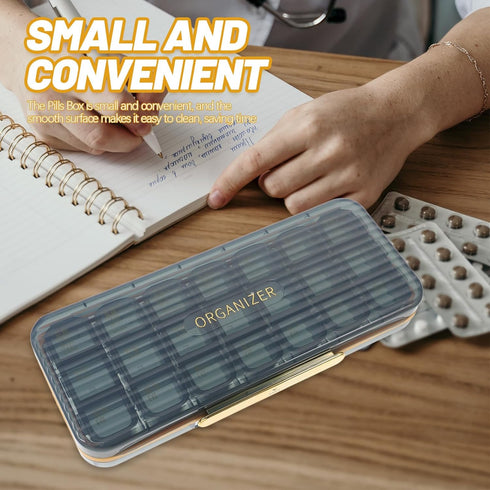 VERDANVERSE 21-Compartment Portable Weekly Pill Organizer Compact Medicine Case Blue for Travel Daily Medication